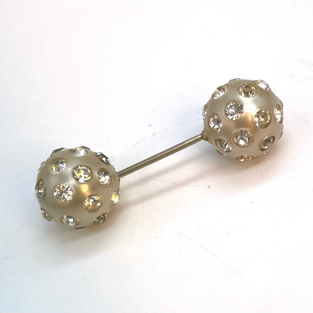 Vintage Pearl and Crystal Jabot Pin Brooch with White Rhinestones